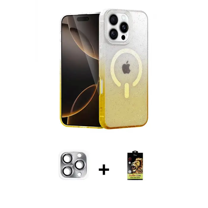 ieg™ iPhone 16 Pro Max Kılıf Eksen Minimal Özel Seri - Siyah Buffer Cam Ekran Koruyucu + Pers Alüminyum Kamera Lens - GI