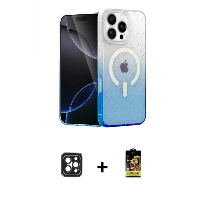 ieg™ iPhone 16 Pro Max Kılıf Eksen Minimal Özel Seri - Siyah Buffer Cam Ekran Koruyucu + PVD Metal Kamera Lens - SH