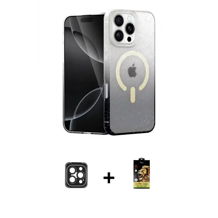 ieg™ iPhone 16 Pro Max Kılıf Eksen Minimal Özel Seri - Siyah Buffer Cam Ekran Koruyucu + PVD Metal Kamera Lens - SH