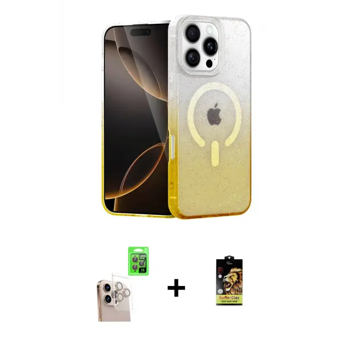 ieg™ iPhone 16 Pro Max Kılıf Eksen Minimal Özel Seri - Siyah Buffer Cam Ekran Koruyucu + Raze Metal Kamera Lens - NLGY