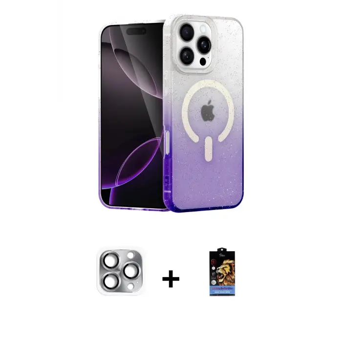 ieg™ iPhone 16 Pro Max Kılıf Eksen Minimal Özel Seri - Siyah Buffer Hayalet Cam Ekran Koruyucu + Pers Alüminyum Kamera Lens - GI