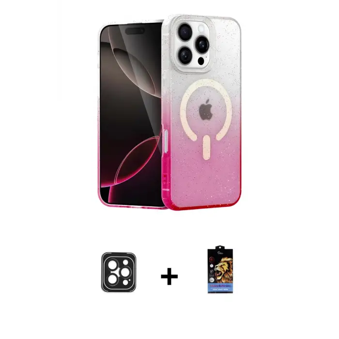 ieg™ iPhone 16 Pro Max Kılıf Eksen Minimal Özel Seri - Siyah Buffer Hayalet Cam Ekran Koruyucu + PVD Metal Kamera Lens - SH