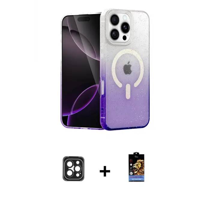 ieg™ iPhone 16 Pro Max Kılıf Eksen Minimal Özel Seri - Siyah Buffer Hayalet Cam Ekran Koruyucu + PVD Metal Kamera Lens - SH