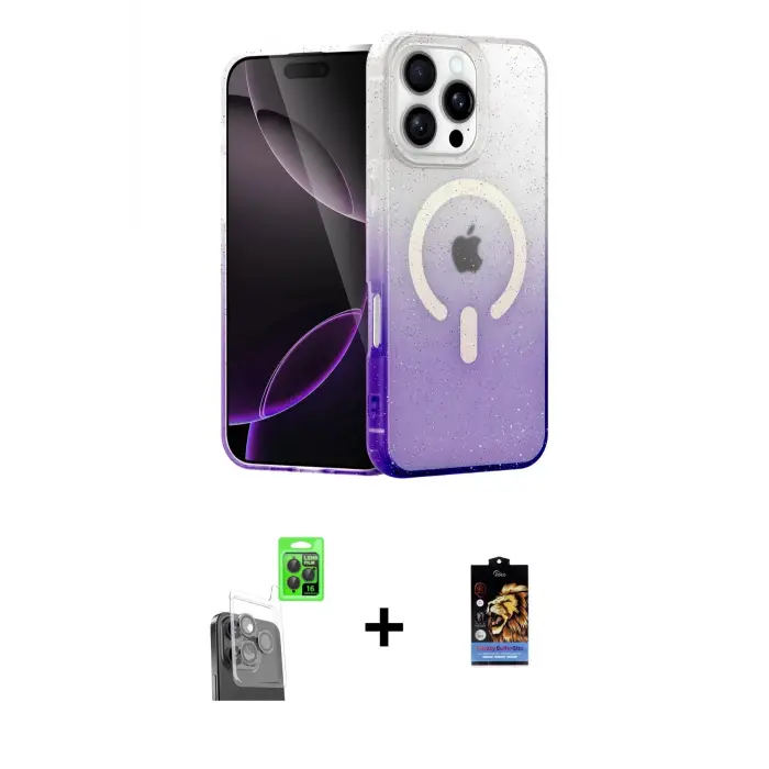 ieg™ iPhone 16 Pro Max Kılıf Eksen Minimal Özel Seri - Siyah Buffer Hayalet Cam Ekran Koruyucu + Raze Metal Kamera Lens - SH