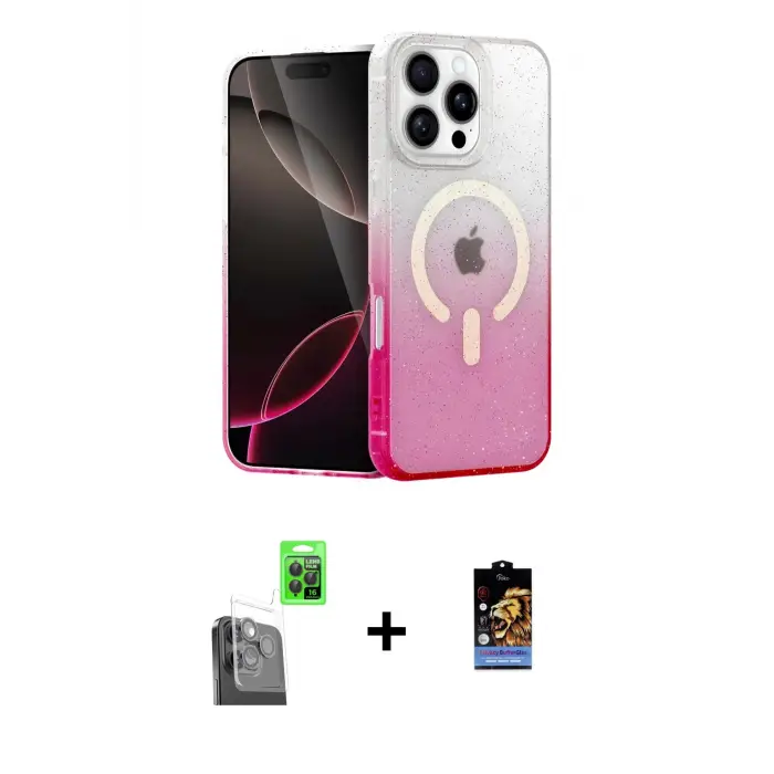 ieg™ iPhone 16 Pro Max Kılıf Eksen Minimal Özel Seri - Siyah Buffer Hayalet Cam Ekran Koruyucu + Raze Metal Kamera Lens - SH