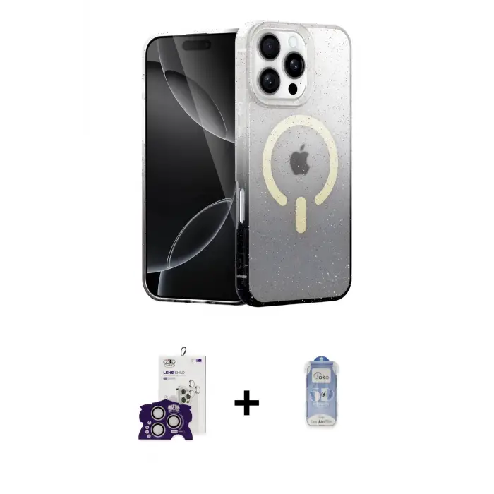 ieg™ iPhone 16 Pro Max Kılıf Eksen Minimal Özel Seri - Siyah Joko Magic 5D Cam + Bilvis Titan Kamera Lens - GS