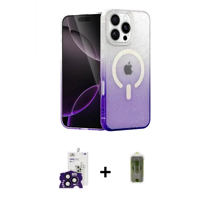 ieg™ iPhone 16 Pro Max Kılıf Eksen Minimal Özel Seri - Siyah Joko Magic 5D Hayalet Cam + Bilvis Titan Kamera Lens - SH