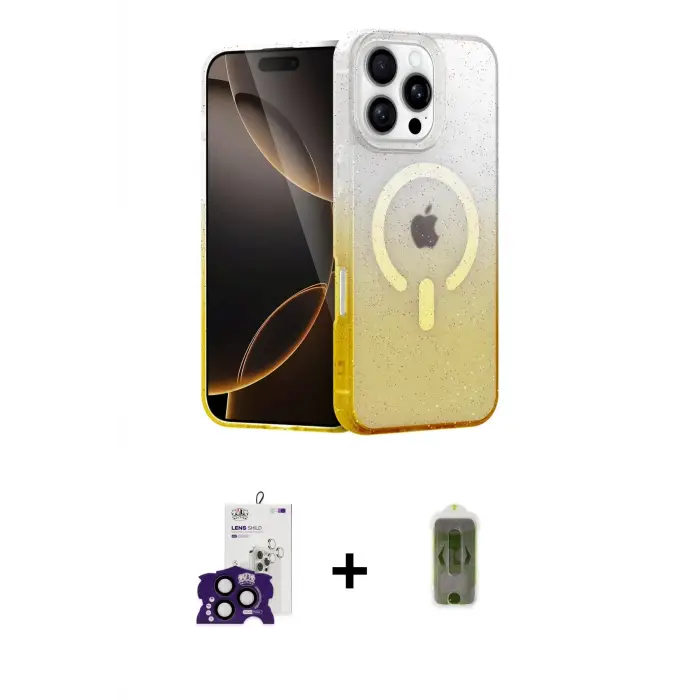ieg™ iPhone 16 Pro Max Kılıf Eksen Minimal Özel Seri - Siyah Joko Magic 5D Hayalet Cam + Bilvis Titan Kamera Lens - SH