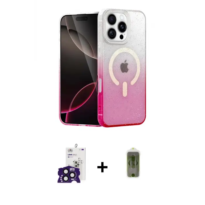 ieg™ iPhone 16 Pro Max Kılıf Eksen Minimal Özel Seri - Siyah Joko Magic 5D Hayalet Cam + Bilvis Titan Kamera Lens - SH