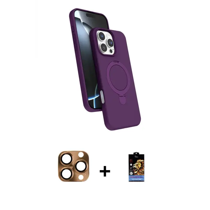 ieg™ iPhone 16 Pro Max Kılıf İz Işık Koleksiyonu - Siyah Buffer Hayalet Cam Ekran Koruyucu + Pers Alüminyum Kamera Lens - CLTM