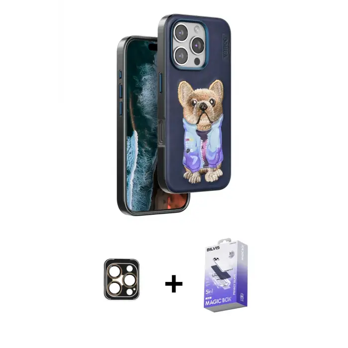 ieg™ iPhone 16 Pro Max Kılıf İz Minimal Koleksiyonu - Siyah Bilvis 5in1 5D Magic Hayalet Cam Ekran Koruyucu + PVD Metal Kamera Lens - GD