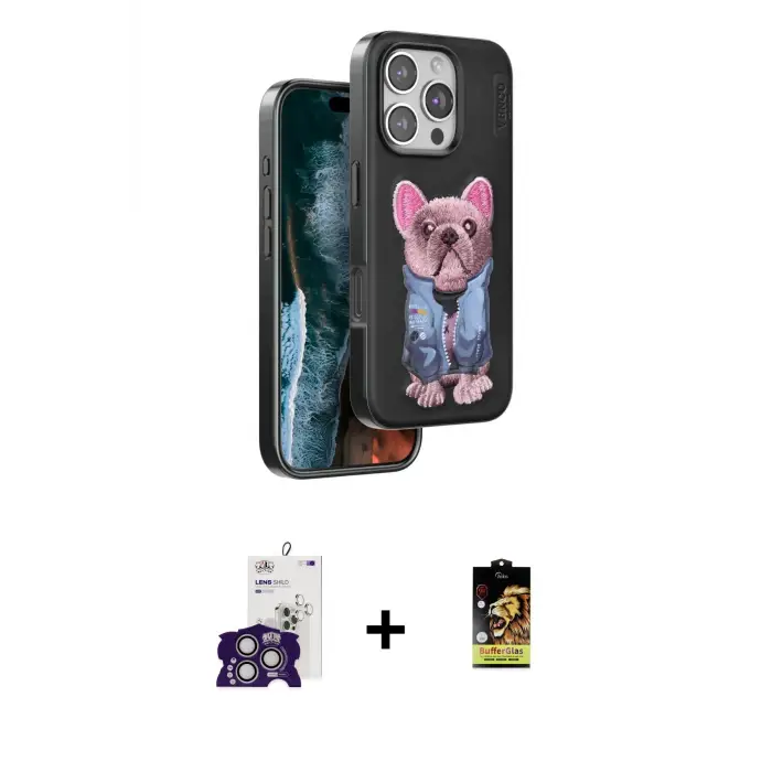 ieg™ iPhone 16 Pro Max Kılıf İz Minimal Koleksiyonu - Siyah Buffer Cam Ekran Koruyucu + Bilvis Titan Kamera Lens - GS