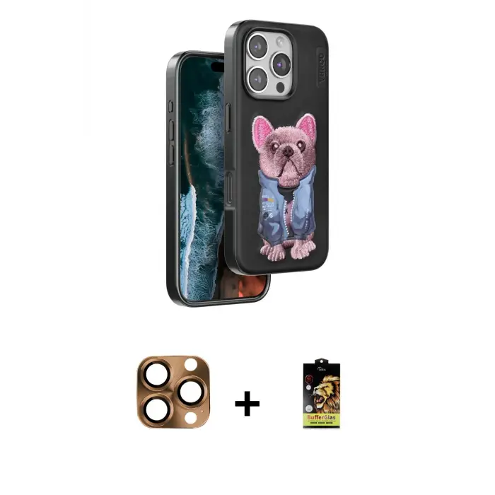 ieg™ iPhone 16 Pro Max Kılıf İz Minimal Koleksiyonu - Siyah Buffer Cam Ekran Koruyucu + Pers Alüminyum Kamera Lens - CLTM