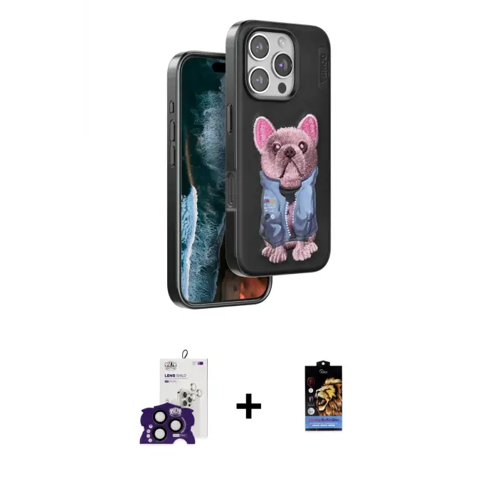 ieg™ iPhone 16 Pro Max Kılıf İz Minimal Koleksiyonu - Siyah Buffer Hayalet Cam Ekran Koruyucu + Bilvis Titan Kamera Lens - SH