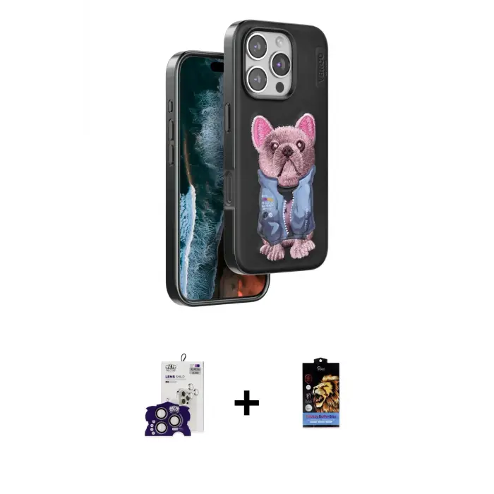 ieg™ iPhone 16 Pro Max Kılıf İz Minimal Koleksiyonu - Siyah Buffer Hayalet Cam Ekran Koruyucu + Bilvis Titan Kamera Lens - TMGI