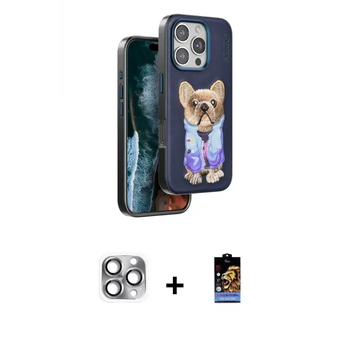 ieg™ iPhone 16 Pro Max Kılıf İz Minimal Koleksiyonu - Siyah Buffer Hayalet Cam Ekran Koruyucu + Pers Alüminyum Kamera Lens - GI