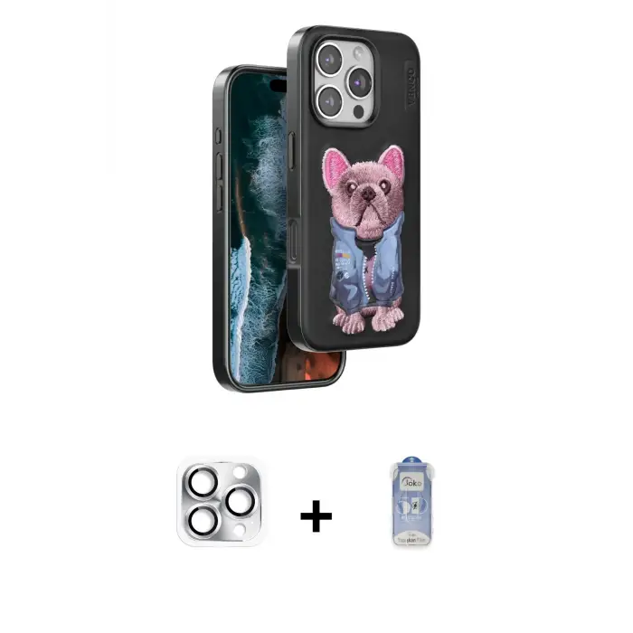 ieg™ iPhone 16 Pro Max Kılıf İz Minimal Koleksiyonu - Siyah Joko Magic 5D Cam + Pers Alüminyum Kamera Lens - GS