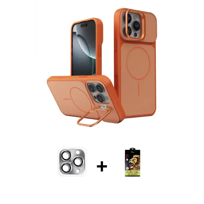 ieg™ iPhone 16 Pro Max Kılıf İz Modern Prime - Siyah Buffer Cam Ekran Koruyucu + Pers Alüminyum Kamera Lens - GI