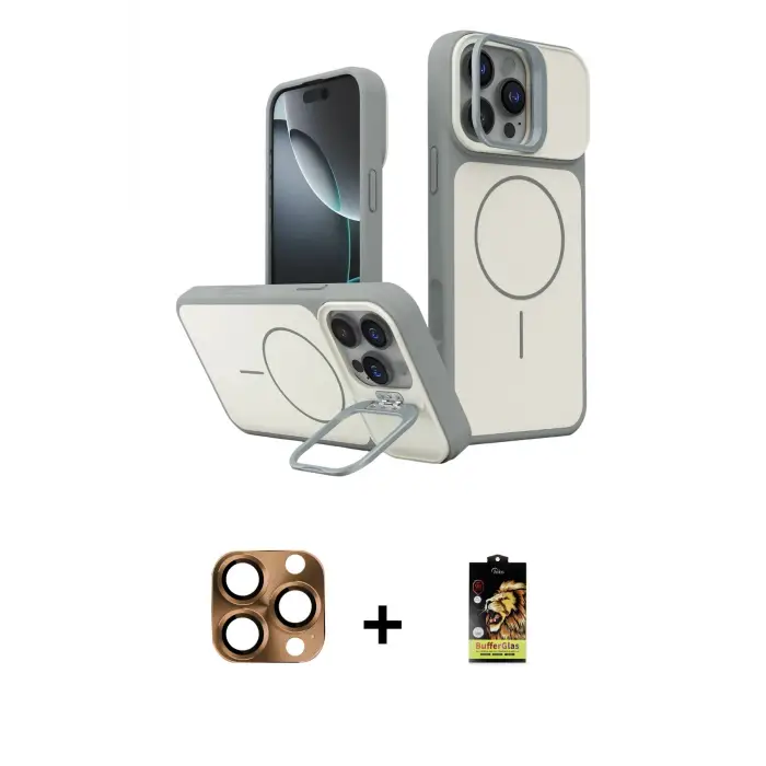 ieg™ iPhone 16 Pro Max Kılıf İz Modern Prime - Siyah Buffer Cam Ekran Koruyucu + Pers Alüminyum Kamera Lens - CLTM