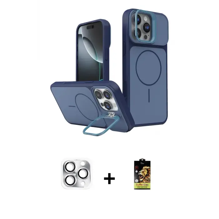 ieg™ iPhone 16 Pro Max Kılıf İz Modern Prime - Siyah Buffer Cam Ekran Koruyucu + Pers Alüminyum Kamera Lens - GS
