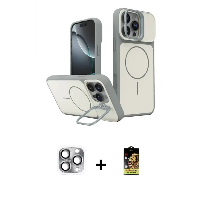 ieg™ iPhone 16 Pro Max Kılıf İz Modern Prime - Siyah Buffer Cam Ekran Koruyucu + Pers Alüminyum Kamera Lens - GI