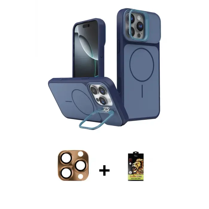 ieg™ iPhone 16 Pro Max Kılıf İz Modern Prime - Siyah Buffer Cam Ekran Koruyucu + Pers Alüminyum Kamera Lens - CLTM