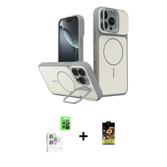 ieg™ iPhone 16 Pro Max Kılıf İz Modern Prime - Siyah Buffer Cam Ekran Koruyucu + Raze Metal Kamera Lens - BZ