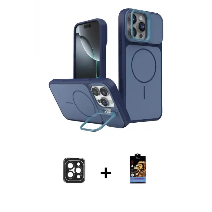 ieg™ iPhone 16 Pro Max Kılıf İz Modern Prime - Siyah Buffer Hayalet Cam Ekran Koruyucu + PVD Metal Kamera Lens - SH