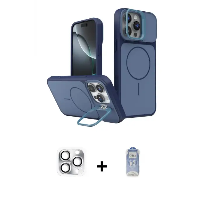 ieg™ iPhone 16 Pro Max Kılıf İz Modern Prime - Siyah Joko Magic 5D Cam + Pers Alüminyum Kamera Lens - GS