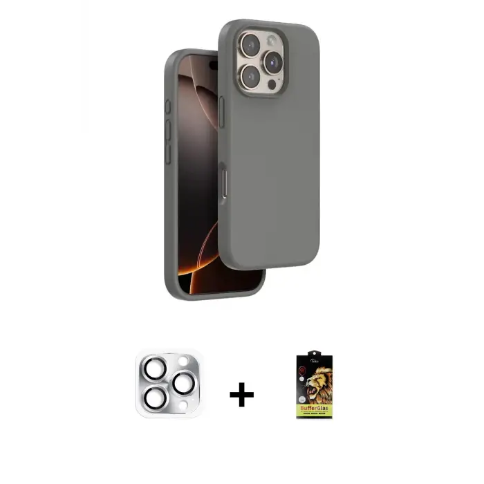 ieg™ iPhone 16 Pro Max Kılıf Kıvılcım Çizgi Serisi - Siyah Buffer Cam Ekran Koruyucu + Pers Alüminyum Kamera Lens - GS