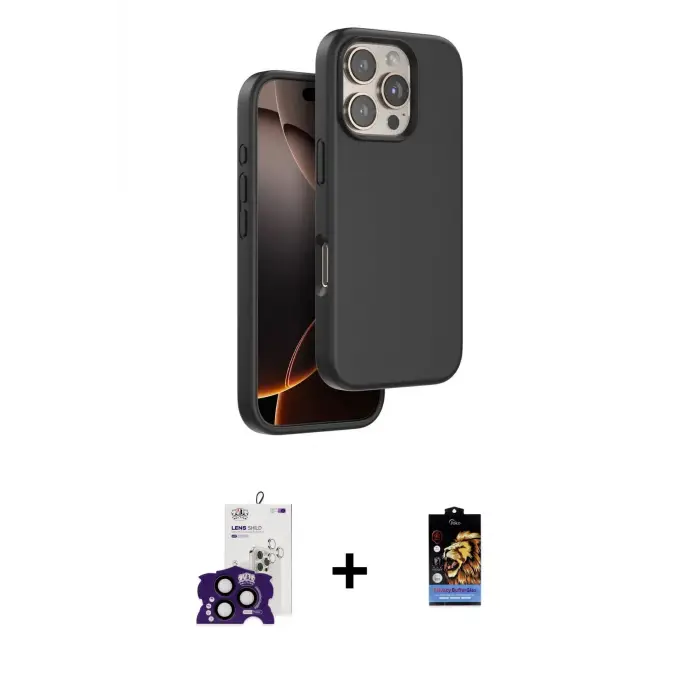 ieg™ iPhone 16 Pro Max Kılıf Kıvılcım Çizgi Serisi - Siyah Buffer Hayalet Cam Ekran Koruyucu + Bilvis Titan Kamera Lens - SH