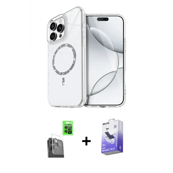 ieg™ iPhone 16 Pro Max Kılıf Kıvılcım Form Prime - Siyah Bilvis 5in1 5D Magic Hayalet Cam Ekran Koruyucu + Raze Metal Kamera Lens - SH