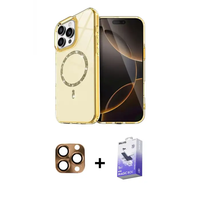 ieg™ iPhone 16 Pro Max Kılıf Kıvılcım Form Prime - Siyah Bilvis 5in1 5D Magic Hayalet Cam Ekran Koruyucu + Pers Alüminyum Kamera Lens - CLTM