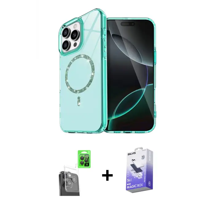 ieg™ iPhone 16 Pro Max Kılıf Kıvılcım Form Prime - Siyah Bilvis 5in1 5D Magic Hayalet Cam Ekran Koruyucu + Raze Metal Kamera Lens - SH
