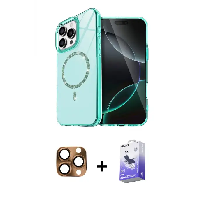 ieg™ iPhone 16 Pro Max Kılıf Kıvılcım Form Prime - Siyah Bilvis 5in1 5D Magic Hayalet Cam Ekran Koruyucu + Pers Alüminyum Kamera Lens - CLTM