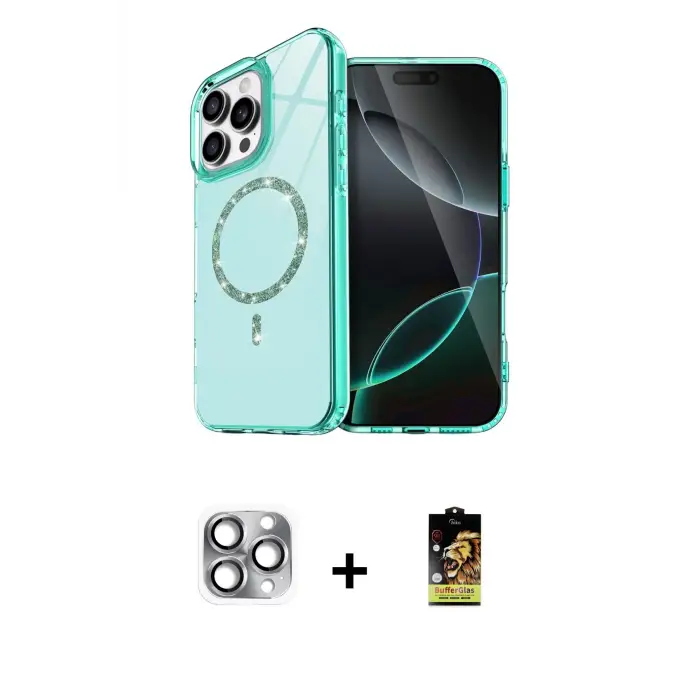 ieg™ iPhone 16 Pro Max Kılıf Kıvılcım Form Prime - Siyah Buffer Cam Ekran Koruyucu + Pers Alüminyum Kamera Lens - GI