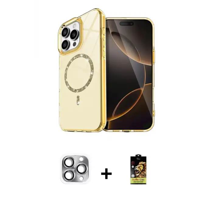 ieg™ iPhone 16 Pro Max Kılıf Kıvılcım Form Prime - Siyah Buffer Cam Ekran Koruyucu + Pers Alüminyum Kamera Lens - GI