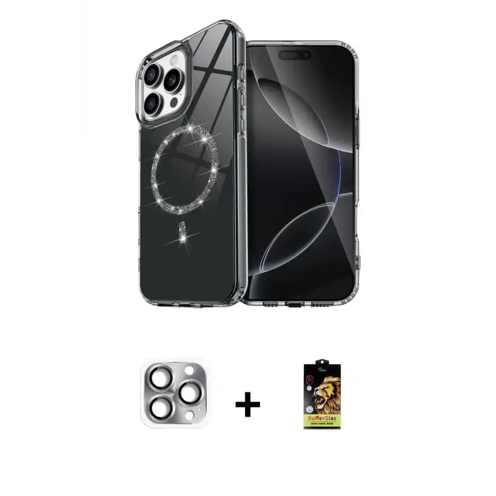 ieg™ iPhone 16 Pro Max Kılıf Kıvılcım Form Prime - Siyah Buffer Cam Ekran Koruyucu + Pers Alüminyum Kamera Lens - GI