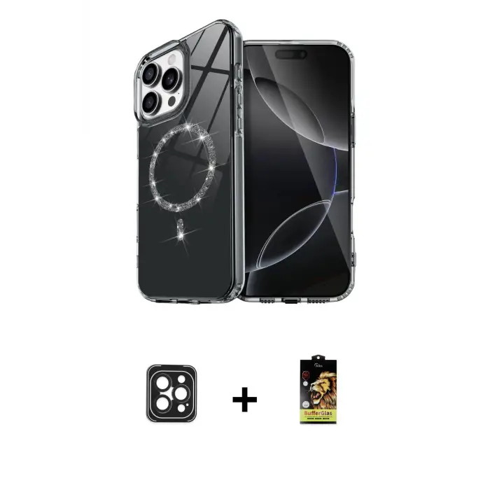 ieg™ iPhone 16 Pro Max Kılıf Kıvılcım Form Prime - Siyah Buffer Cam Ekran Koruyucu + PVD Metal Kamera Lens - SH