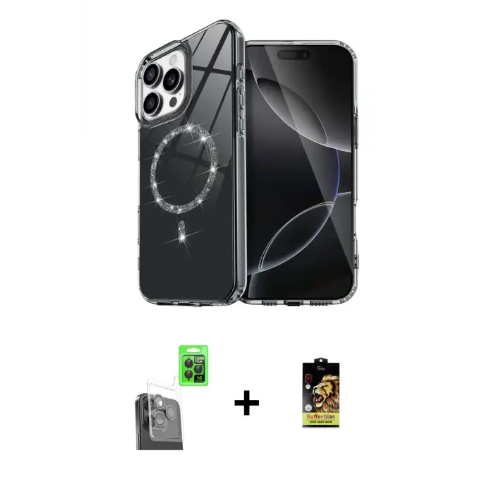 ieg™ iPhone 16 Pro Max Kılıf Kıvılcım Form Prime - Siyah Buffer Cam Ekran Koruyucu + Raze Metal Kamera Lens - SH