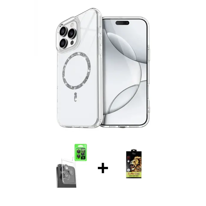 ieg™ iPhone 16 Pro Max Kılıf Kıvılcım Form Prime - Siyah Buffer Cam Ekran Koruyucu + Raze Metal Kamera Lens - SH