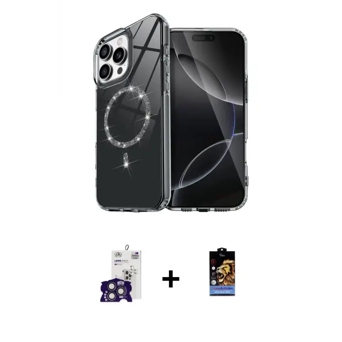 ieg™ iPhone 16 Pro Max Kılıf Kıvılcım Form Prime - Siyah Buffer Hayalet Cam Ekran Koruyucu + Bilvis Titan Kamera Lens - TMGI