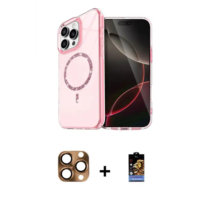 ieg™ iPhone 16 Pro Max Kılıf Kıvılcım Form Prime - Siyah Buffer Hayalet Cam Ekran Koruyucu + Pers Alüminyum Kamera Lens - CLTM