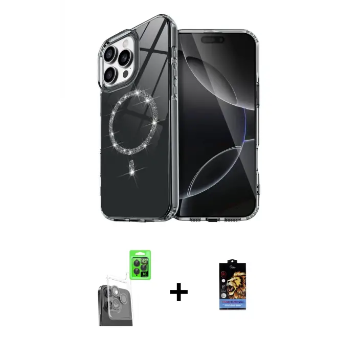 ieg™ iPhone 16 Pro Max Kılıf Kıvılcım Form Prime - Siyah Buffer Hayalet Cam Ekran Koruyucu + Raze Metal Kamera Lens - SH