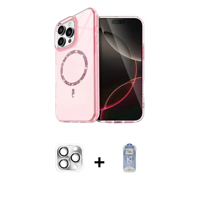 ieg™ iPhone 16 Pro Max Kılıf Kıvılcım Form Prime - Siyah Joko Magic 5D Cam + Pers Alüminyum Kamera Lens - GS