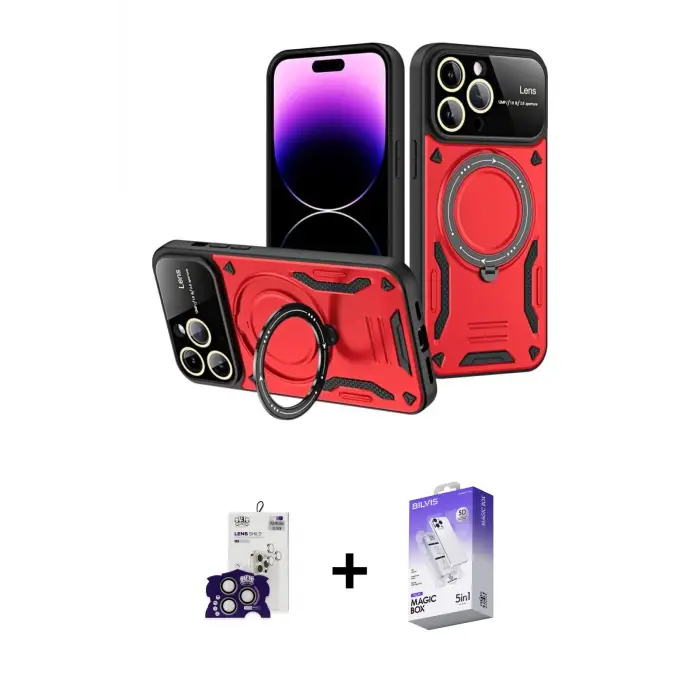 ieg™ iPhone 16 Pro Max Kılıf Kıvılcım Modern Serisi - Siyah Bilvis 5in1 3D Magic Cam Ekran Koruyucu + Bilvis Titan Kamera Lens - TMGI