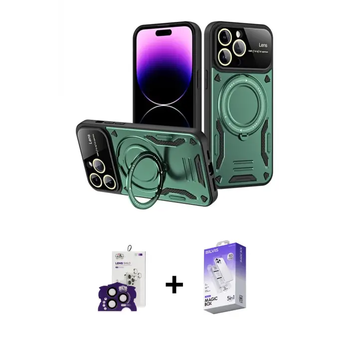 ieg™ iPhone 16 Pro Max Kılıf Kıvılcım Modern Serisi - Siyah Bilvis 5in1 3D Magic Cam Ekran Koruyucu + Bilvis Titan Kamera Lens - SH