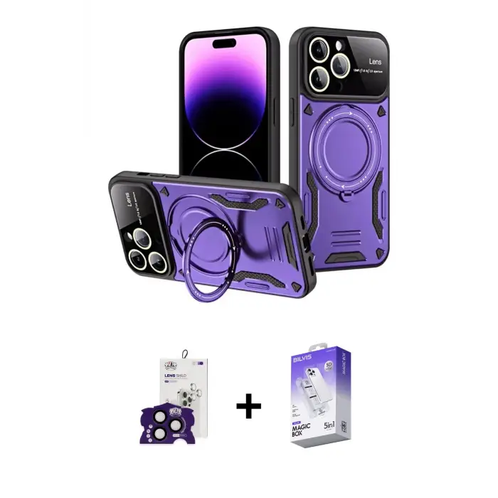 ieg™ iPhone 16 Pro Max Kılıf Kıvılcım Modern Serisi - Siyah Bilvis 5in1 3D Magic Cam Ekran Koruyucu + Bilvis Titan Kamera Lens - SH