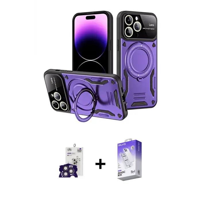 ieg™ iPhone 16 Pro Max Kılıf Kıvılcım Modern Serisi - Siyah Bilvis 5in1 3D Magic Cam Ekran Koruyucu + Bilvis Titan Kamera Lens - TMGI