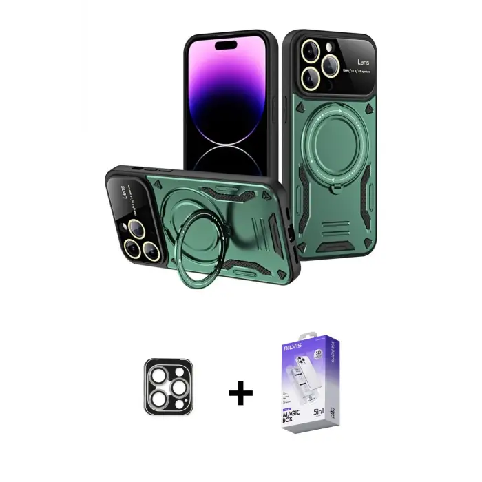 ieg™ iPhone 16 Pro Max Kılıf Kıvılcım Modern Serisi - Siyah Bilvis 5in1 3D Magic Cam Ekran Koruyucu + PVD Metal Kamera Lens - GS
